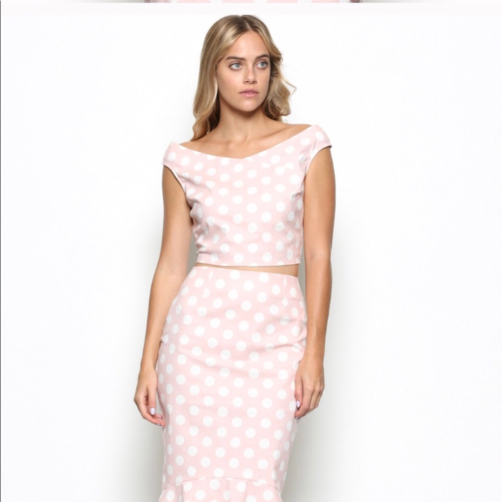 Jenn & Jo Cropped Pink Polka Dot Top & Skirt